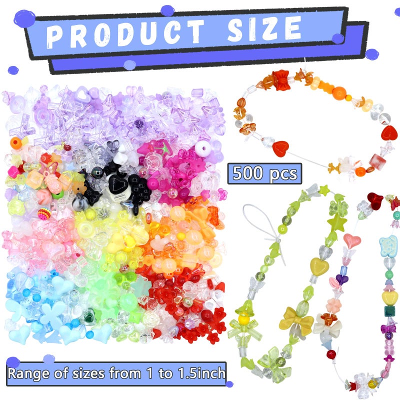 RYKOMO 500PCS Acrylic Assorted Beads Flower Sweetheart Butterfly Candy Acrylic Kawaii Aesthetic Beads Assorted Beads for Bracelets DIY Jewelry Making (10 Candy Colors) - Image 2
